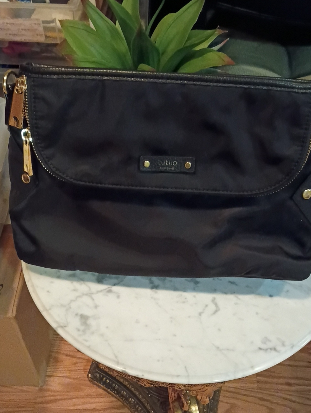 Stitch & Co. Black Nylon Shoulder Bag with Gold Accents